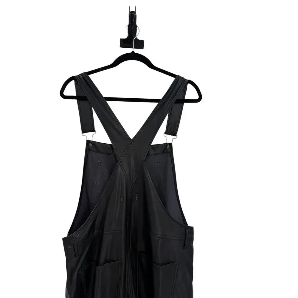 Free People Ziggy Faux Leather‎ Overalls Black Utility Jumpsuit Size Large